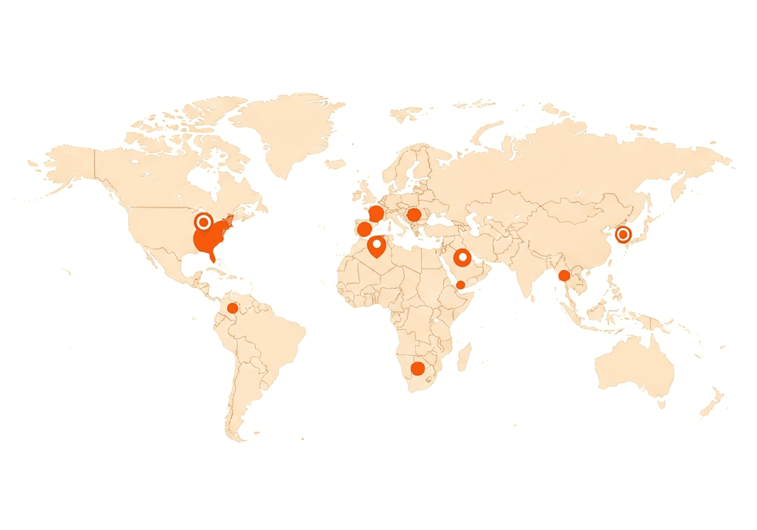World map showing key sourcing hotspots in Mexico, Philippines, Brazil, US and China