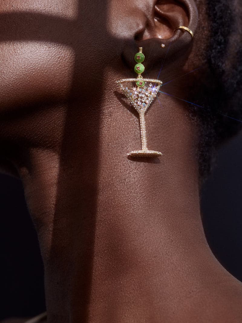 Pimento Memento Crystal Martini Drop Earrings