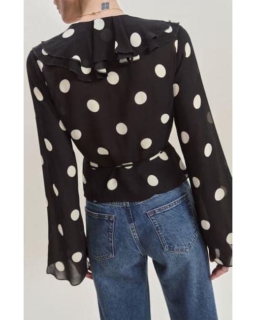 Kilah Ruffle Neck Polka Dot Wrap Top