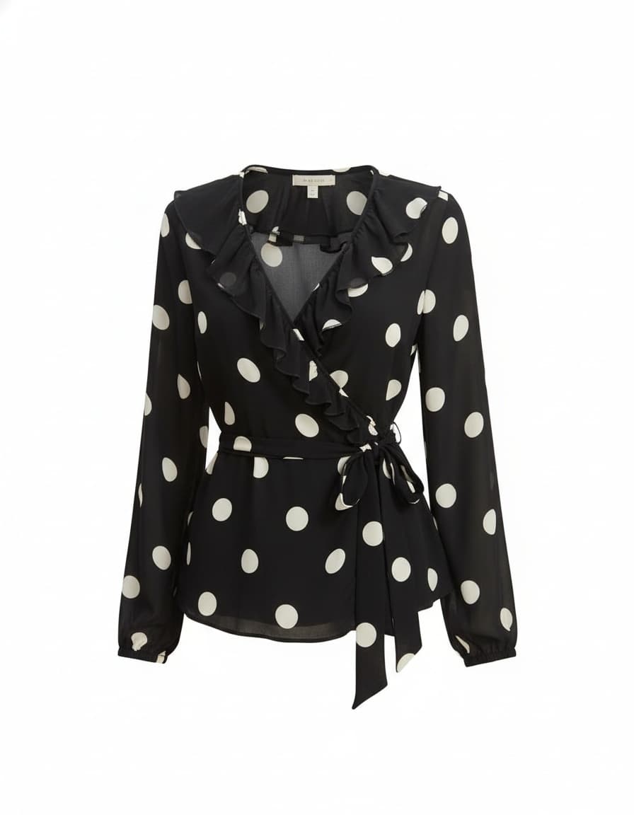 Kilah Ruffle Neck Polka Dot Wrap Top