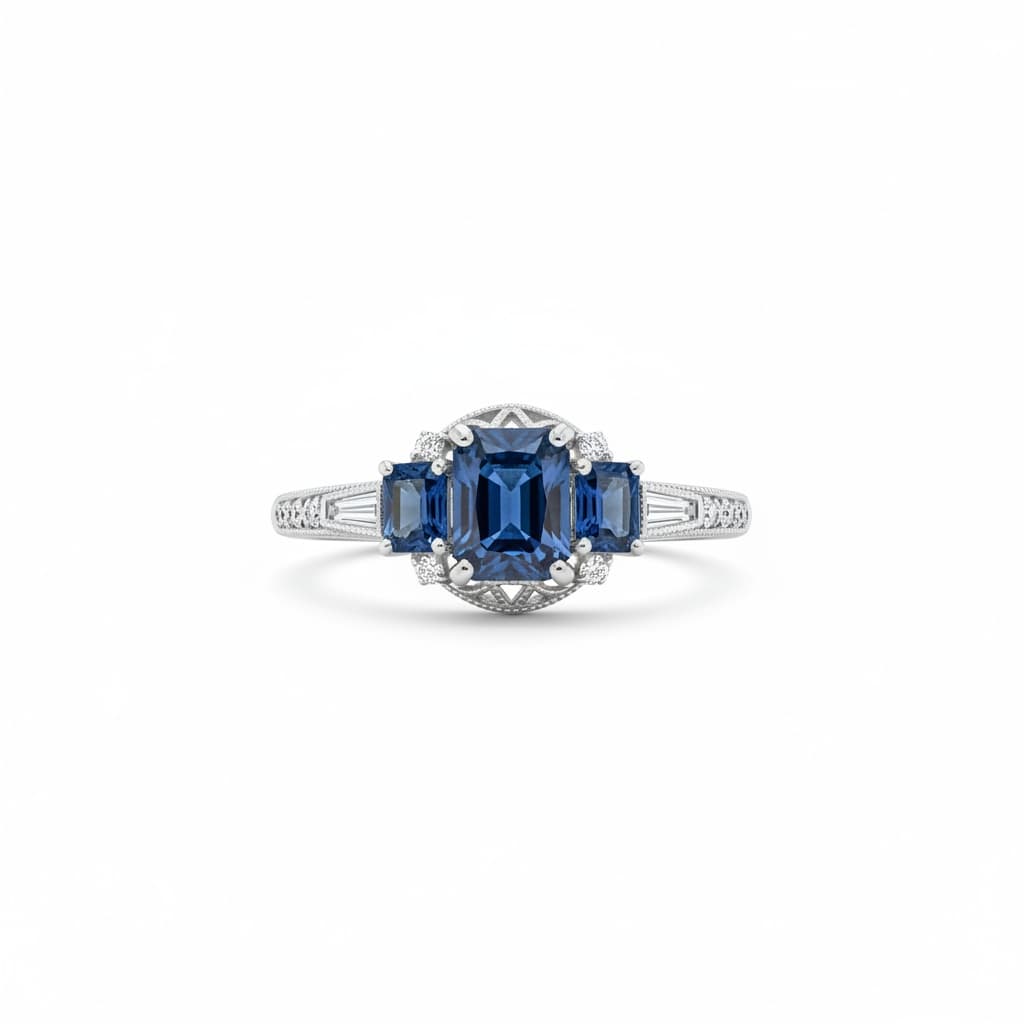 Three-Stone Sapphire and Diamond Ring