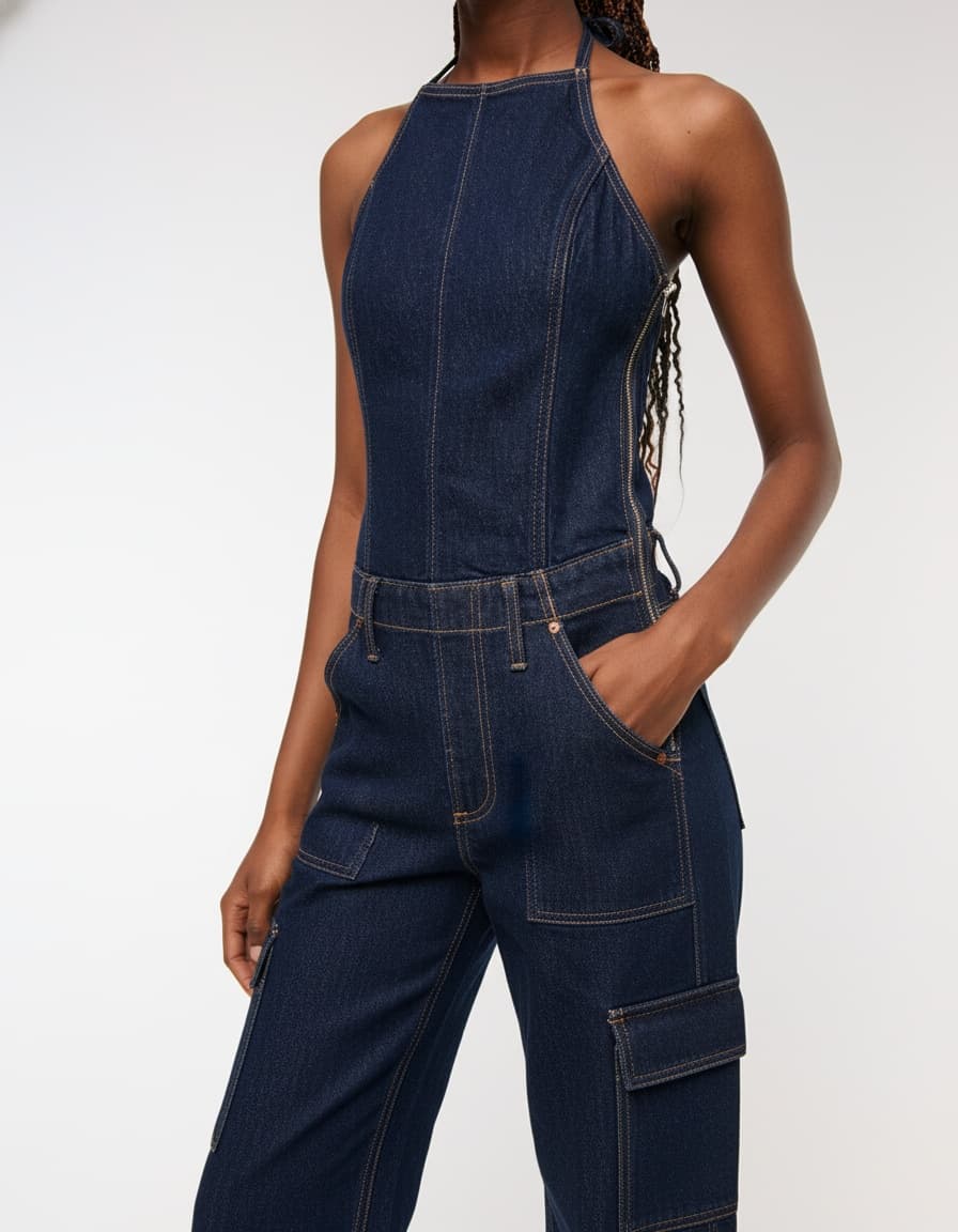 ASOS DESIGN Denim Halterneck Jumpsuit