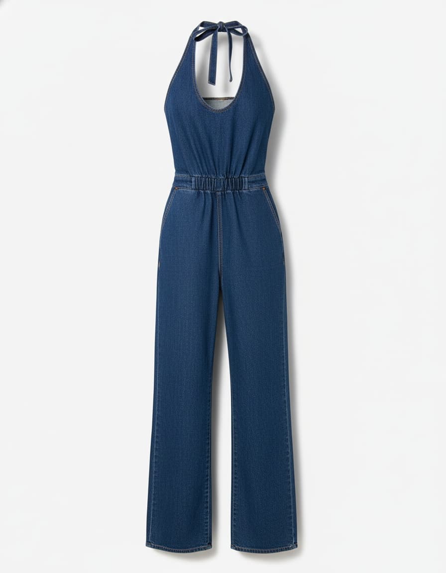 ASOS DESIGN Denim Halterneck Jumpsuit