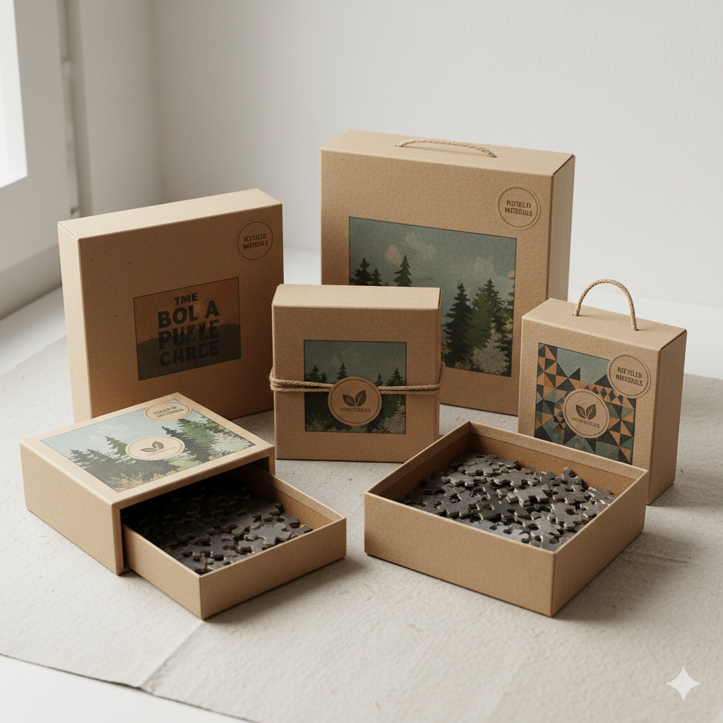 Eco-friendly jigsaw puzzle packaging for sustainable retail sourcing
